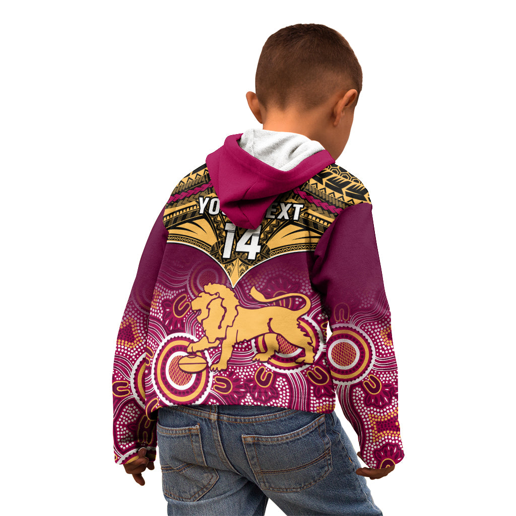 Personalised Brisbane Football Kid Hoodie Go Lions Aboriginal Mix Polynesian Pattern - Vibe Hoodie Shop