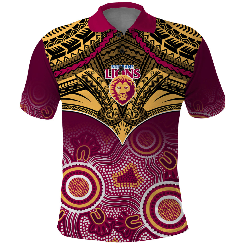 Personalised Brisbane Football Polo Shirt Go Lions Aboriginal Mix Polynesian Pattern - Vibe Hoodie Shop