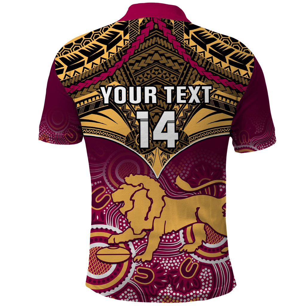 Personalised Brisbane Football Polo Shirt Go Lions Aboriginal Mix Polynesian Pattern - Vibe Hoodie Shop