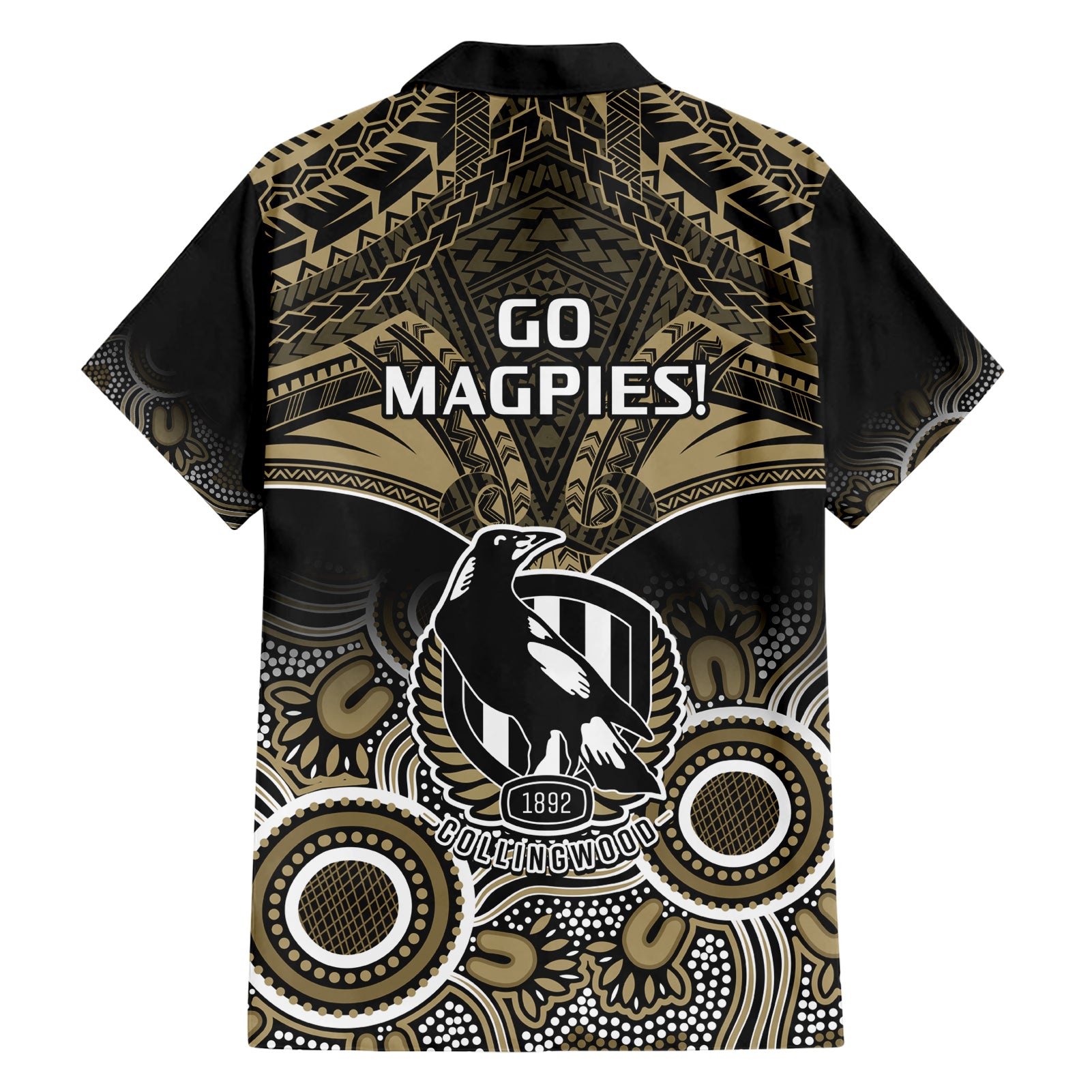Collingwood Football Hawaiian Shirt Go Magpies Aboriginal Mix Polynesian Pattern - Vibe Hoodie Shop