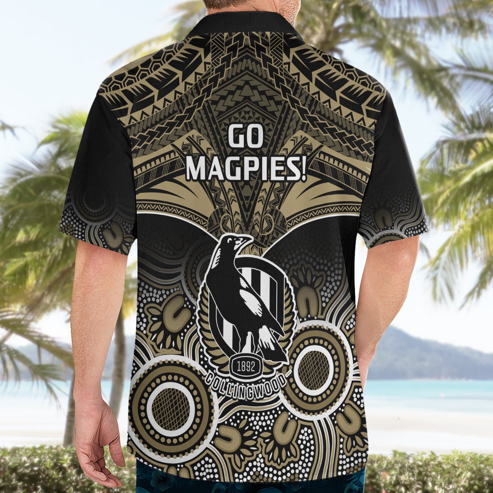 Collingwood Football Hawaiian Shirt Go Magpies Aboriginal Mix Polynesian Pattern - Vibe Hoodie Shop