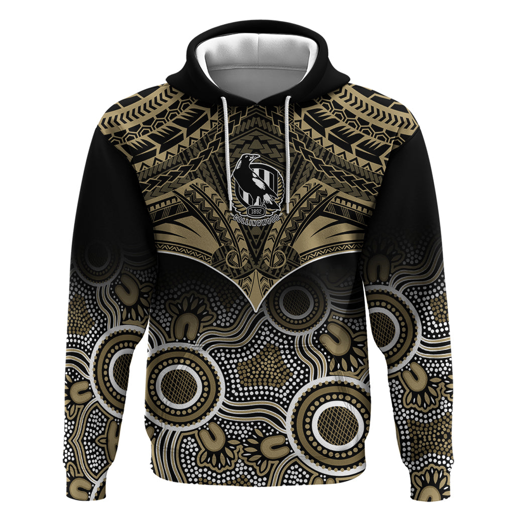 Collingwood Football Hoodie Go Magpies Aboriginal Mix Polynesian Pattern - Vibe Hoodie Shop