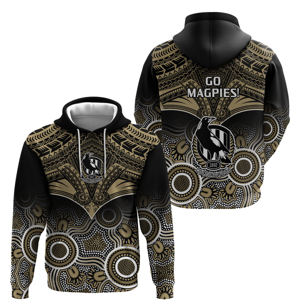 Collingwood Football Hoodie Go Magpies Aboriginal Mix Polynesian Pattern - Vibe Hoodie Shop