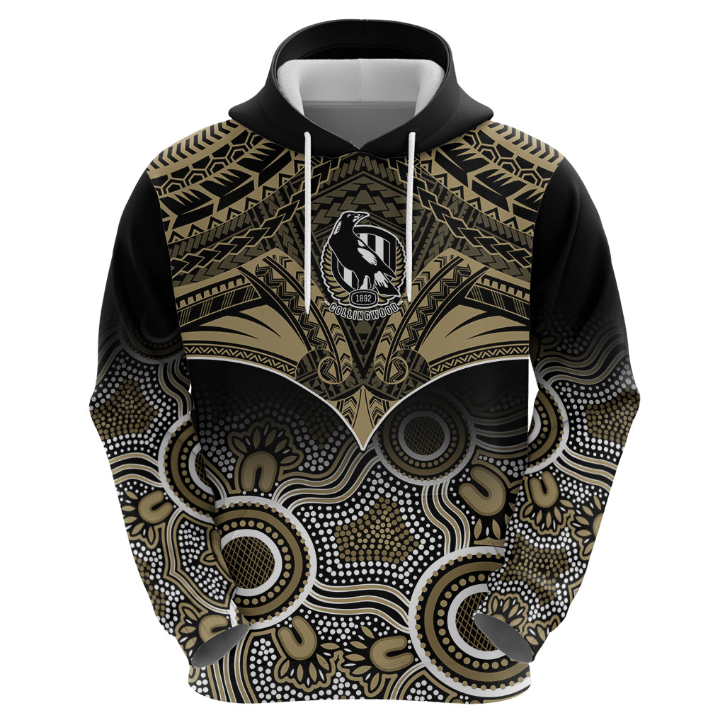 Collingwood Football Hoodie Go Magpies Aboriginal Mix Polynesian Pattern - Vibe Hoodie Shop