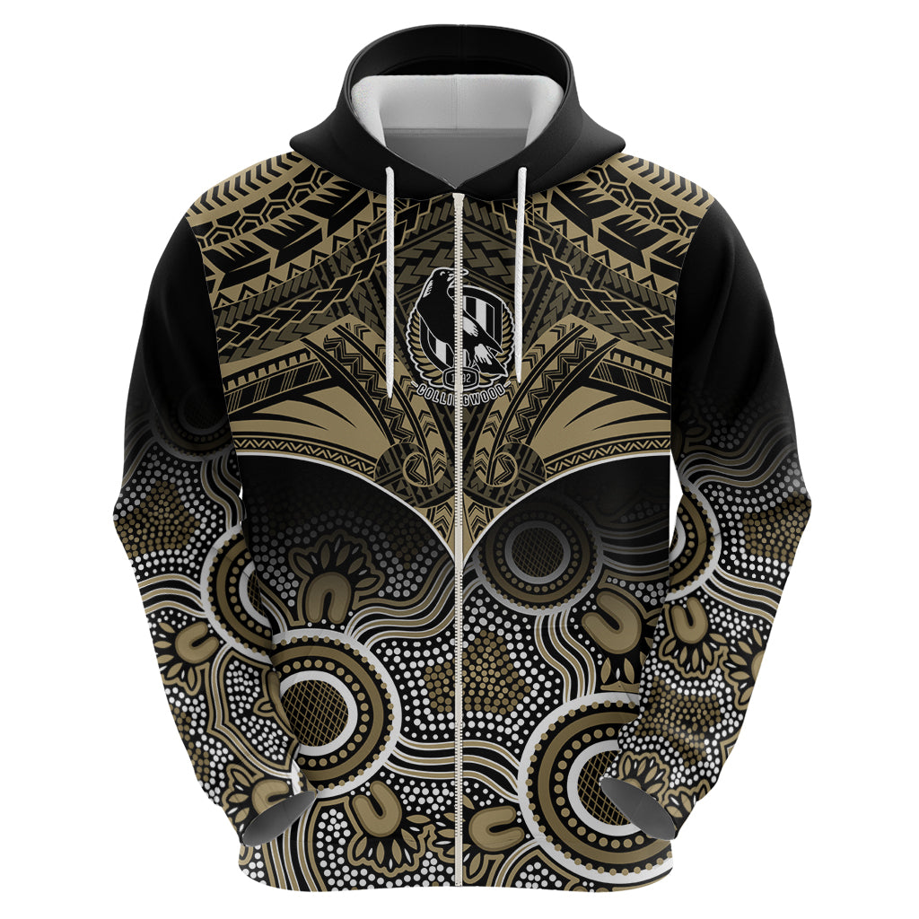 Collingwood Football Hoodie Go Magpies Aboriginal Mix Polynesian Pattern - Vibe Hoodie Shop