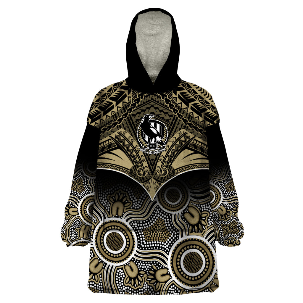 Collingwood Football Wearable Blanket Hoodie Go Magpies Aboriginal Mix Polynesian Pattern - Vibe Hoodie Shop