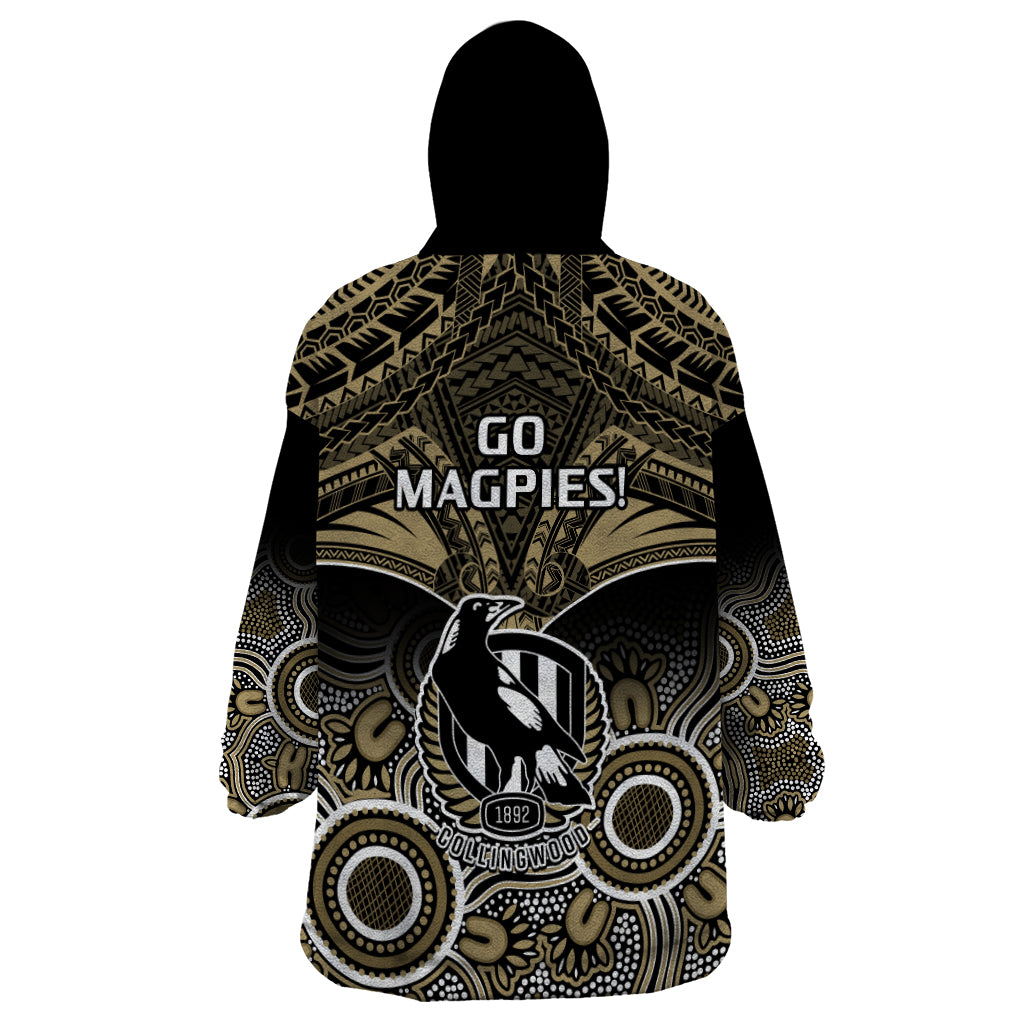 Collingwood Football Wearable Blanket Hoodie Go Magpies Aboriginal Mix Polynesian Pattern - Vibe Hoodie Shop