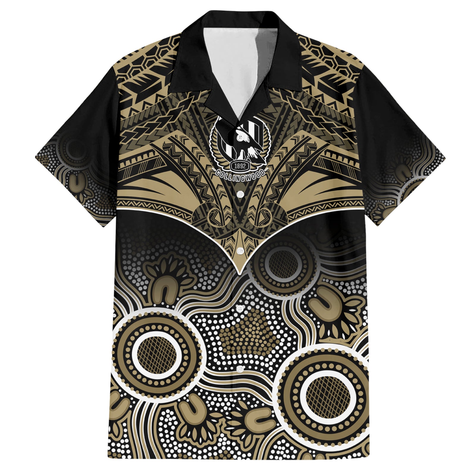 Personalised Collingwood Football Hawaiian Shirt Go Magpies Aboriginal Mix Polynesian Pattern - Vibe Hoodie Shop