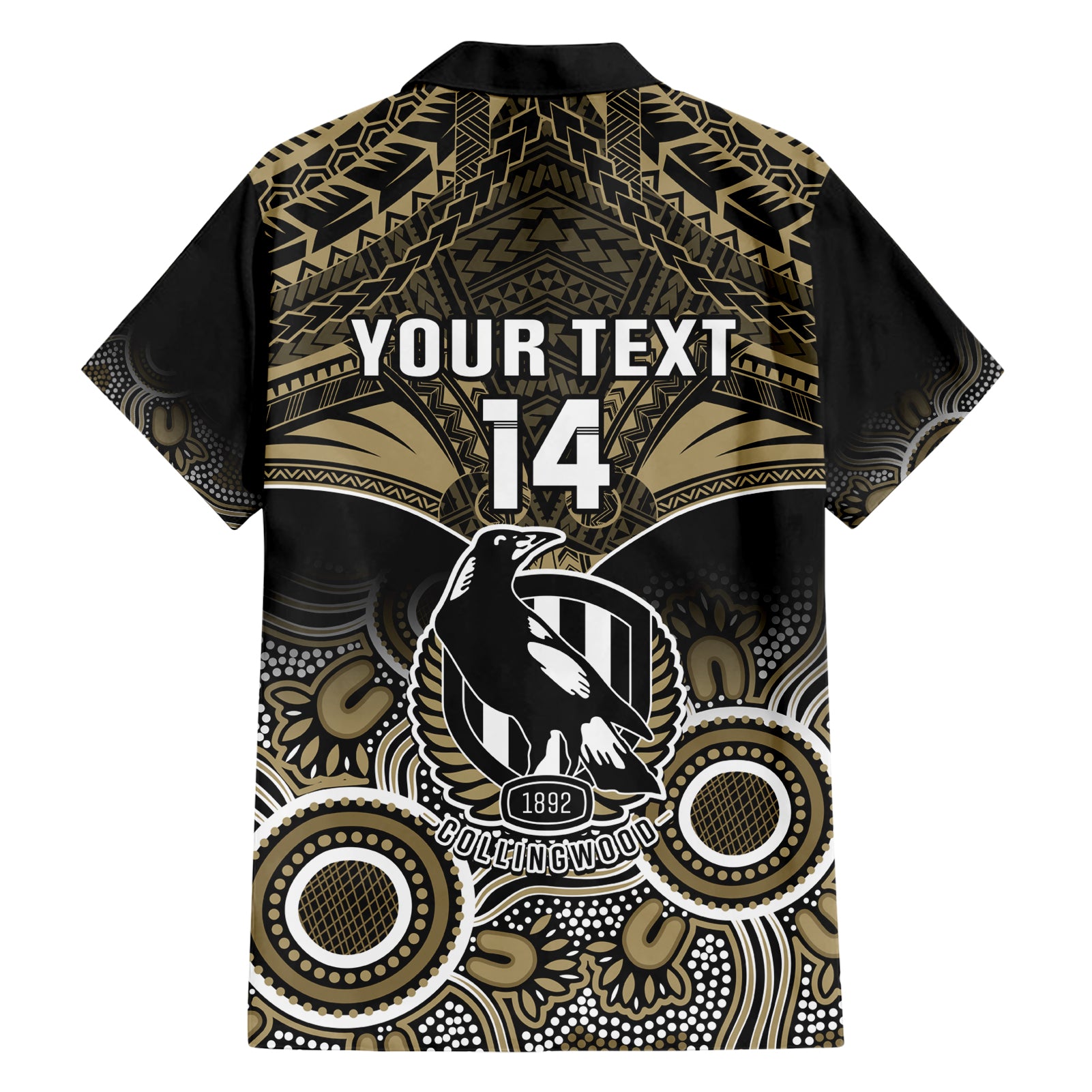 Personalised Collingwood Football Hawaiian Shirt Go Magpies Aboriginal Mix Polynesian Pattern - Vibe Hoodie Shop