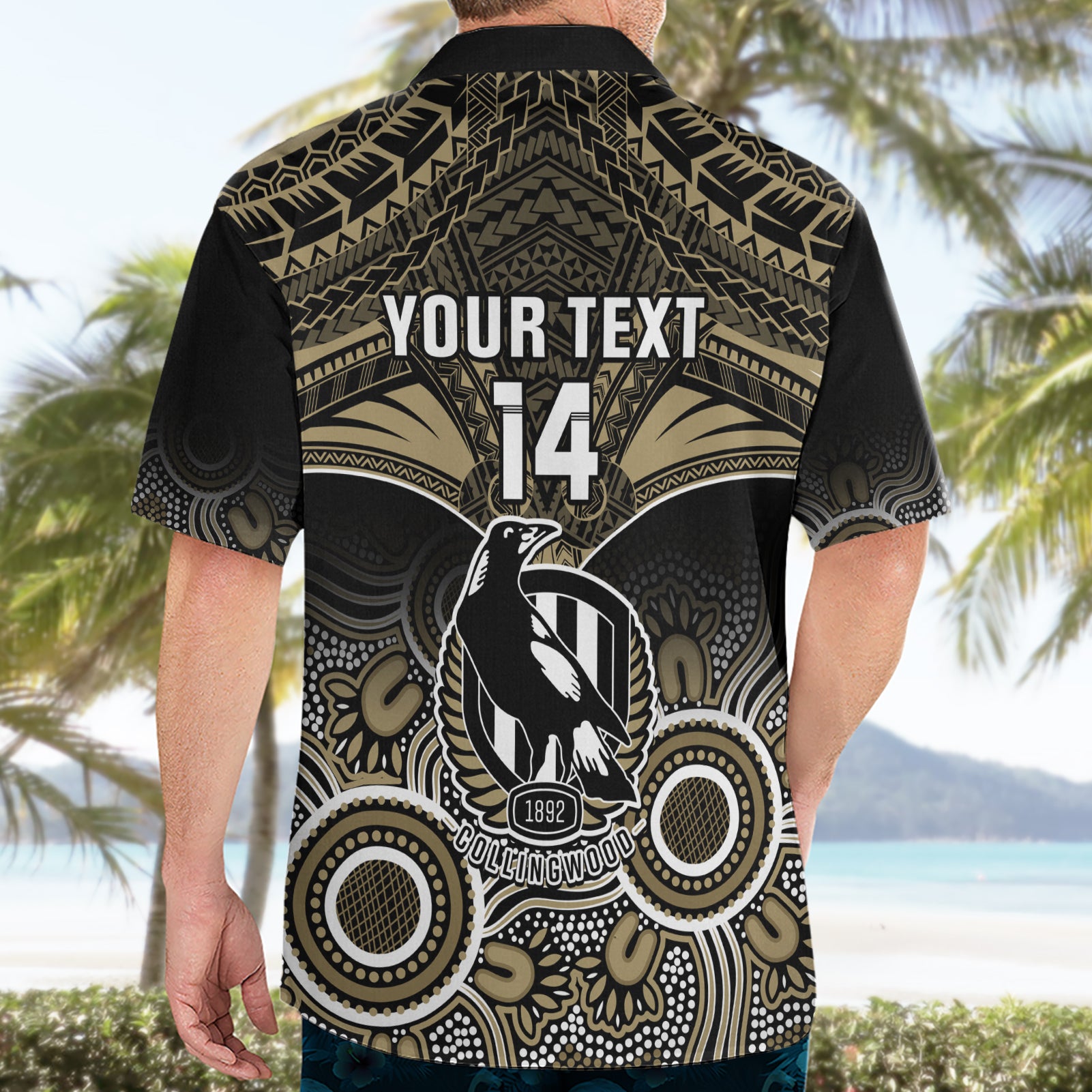 Personalised Collingwood Football Hawaiian Shirt Go Magpies Aboriginal Mix Polynesian Pattern - Vibe Hoodie Shop