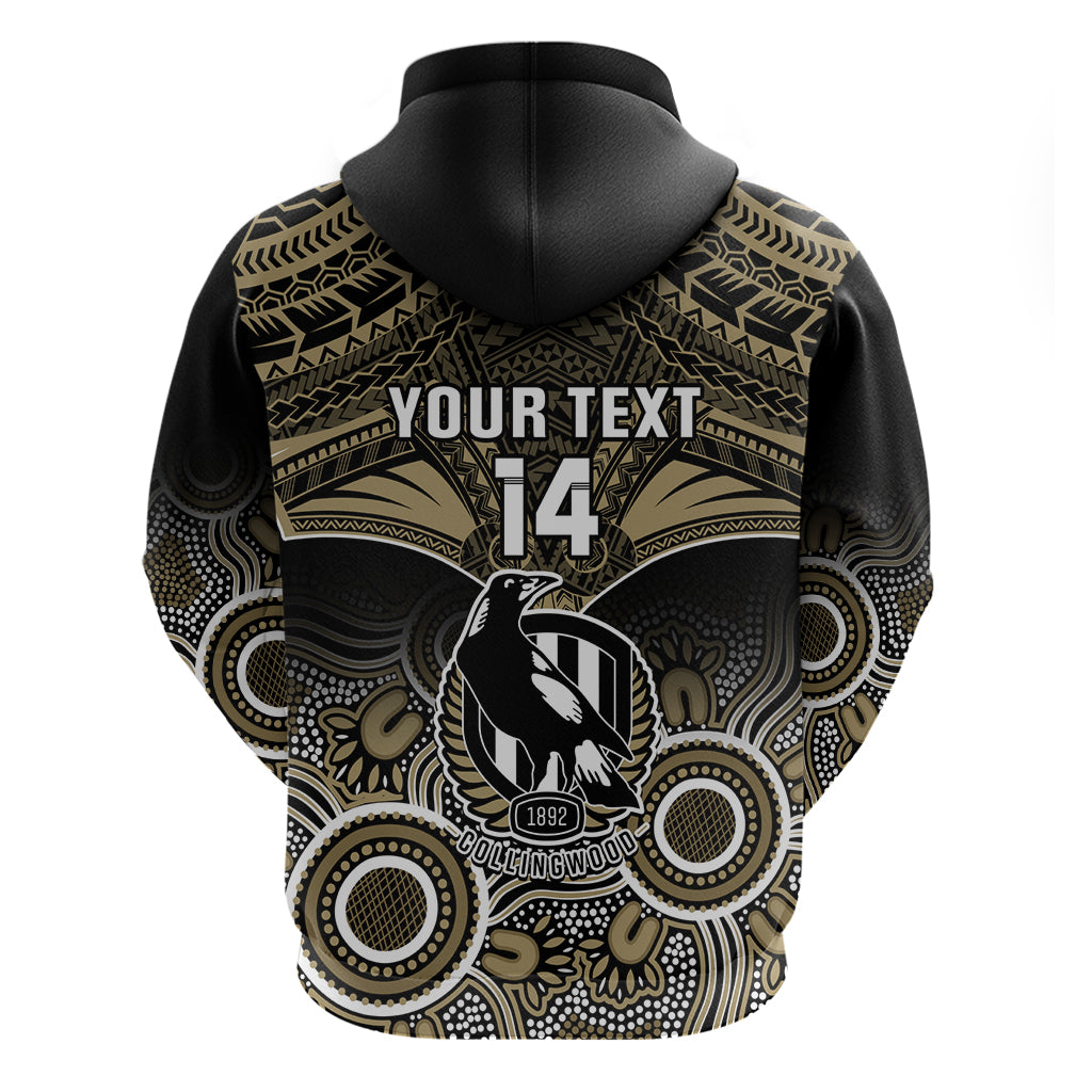 Personalised Collingwood Football Hoodie Go Magpies Aboriginal Mix Polynesian Pattern - Vibe Hoodie Shop