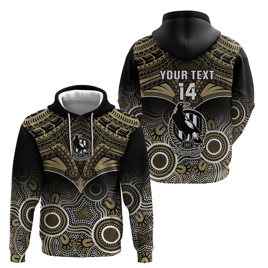 Personalised Collingwood Football Hoodie Go Magpies Aboriginal Mix Polynesian Pattern - Vibe Hoodie Shop