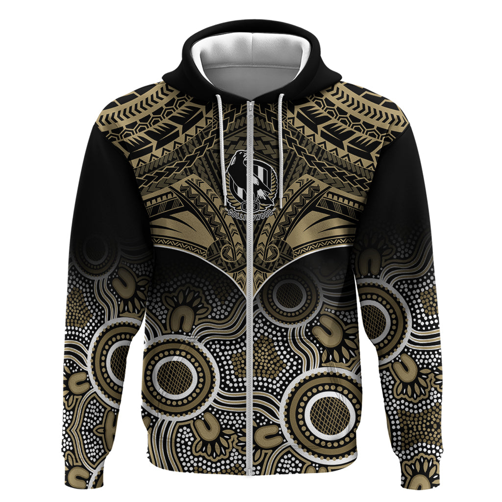 Personalised Collingwood Football Hoodie Go Magpies Aboriginal Mix Polynesian Pattern - Vibe Hoodie Shop
