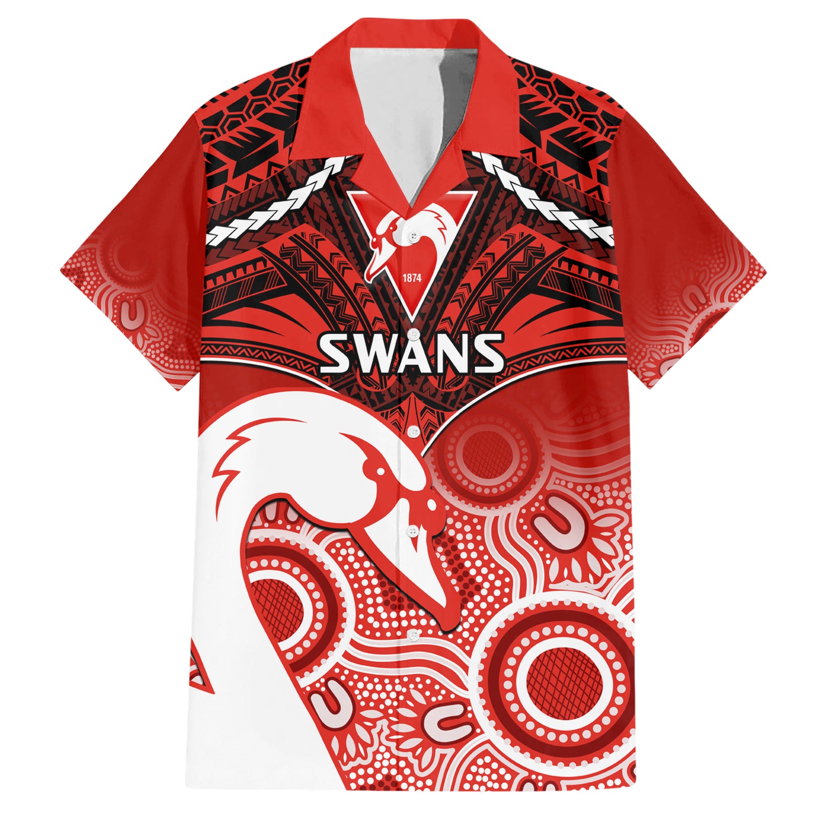 Sydney Swans Football Hawaiian Shirt Go Swannies Aboriginal Mix Polynesian Pattern - Vibe Hoodie Shop