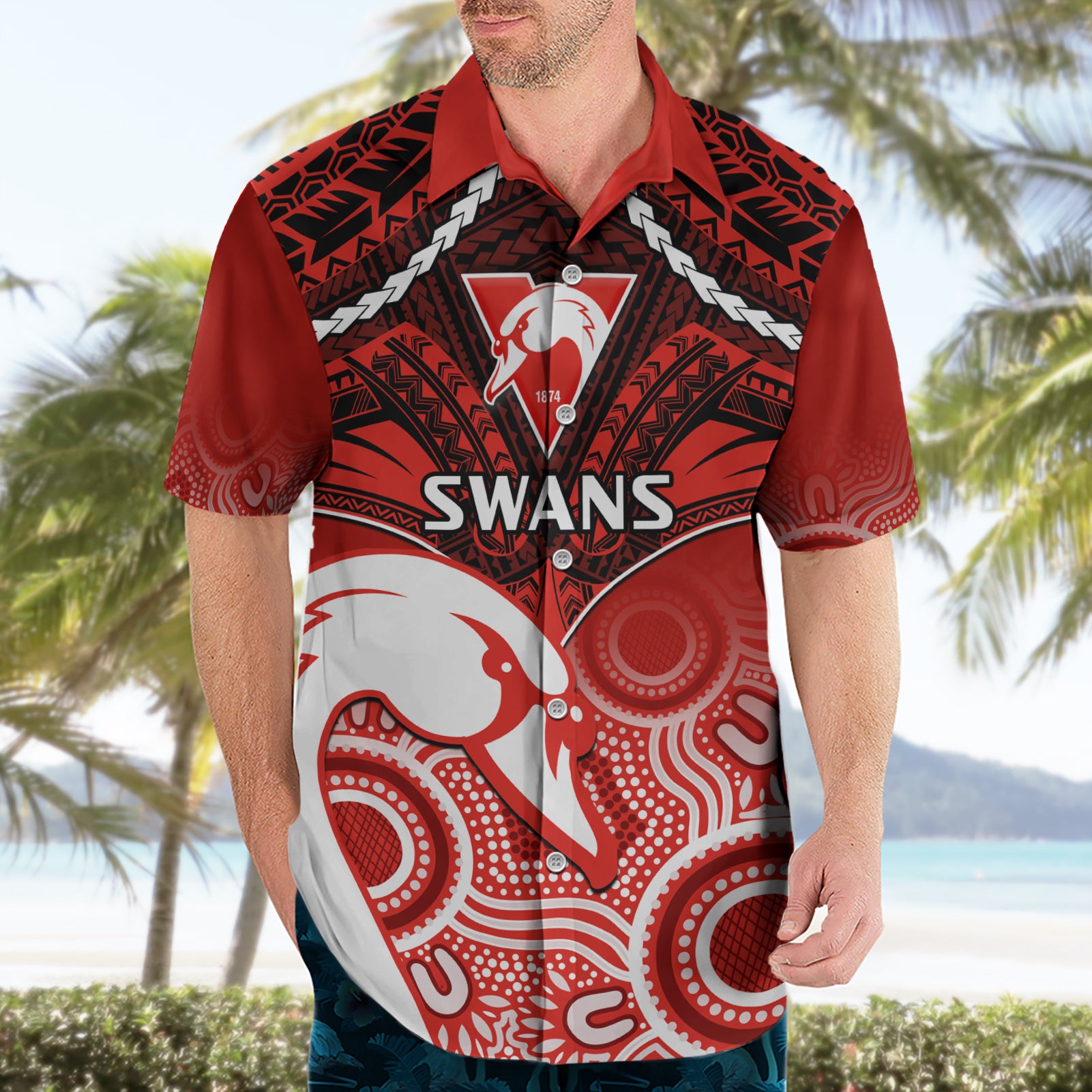 Sydney Swans Football Hawaiian Shirt Go Swannies Aboriginal Mix Polynesian Pattern - Vibe Hoodie Shop