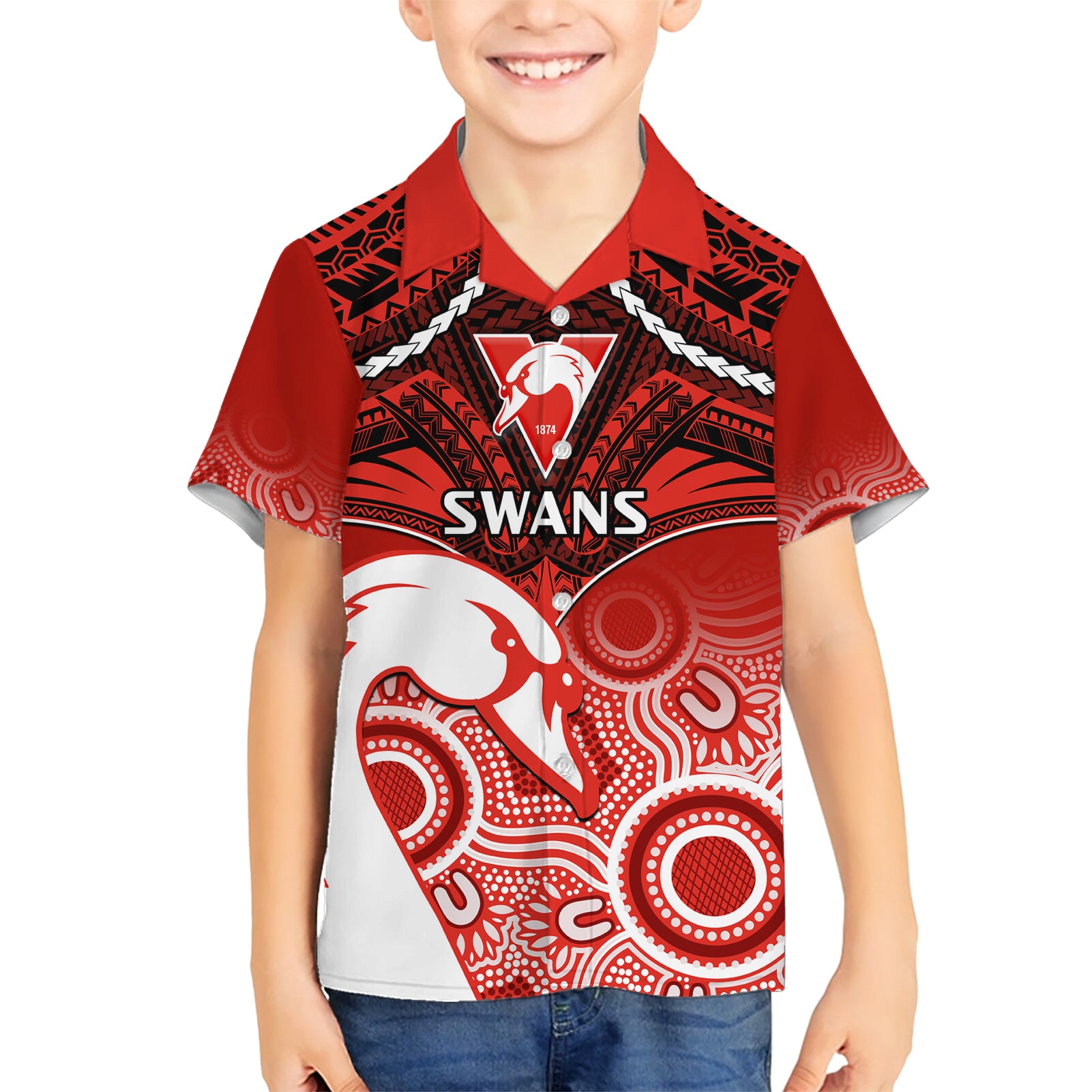 Sydney Swans Football Hawaiian Shirt Go Swannies Aboriginal Mix Polynesian Pattern - Vibe Hoodie Shop