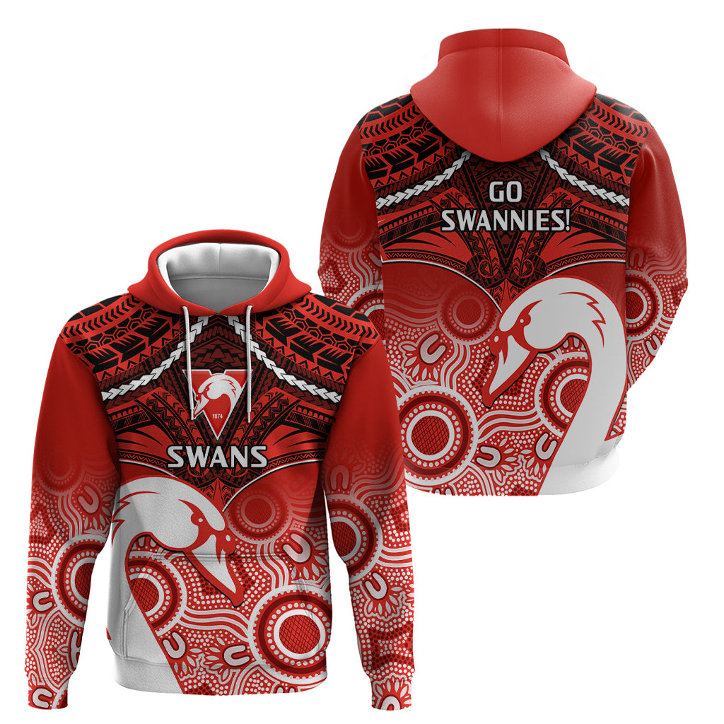 Sydney Swans Football Hoodie Go Swannies Aboriginal Mix Polynesian Pattern - Vibe Hoodie Shop