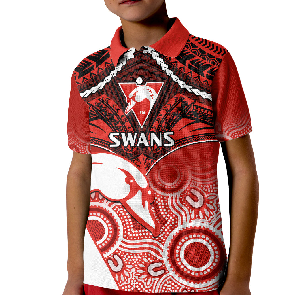 Sydney Swans Football Kid Polo Shirt Go Swannies Aboriginal Mix Polynesian Pattern - Vibe Hoodie Shop