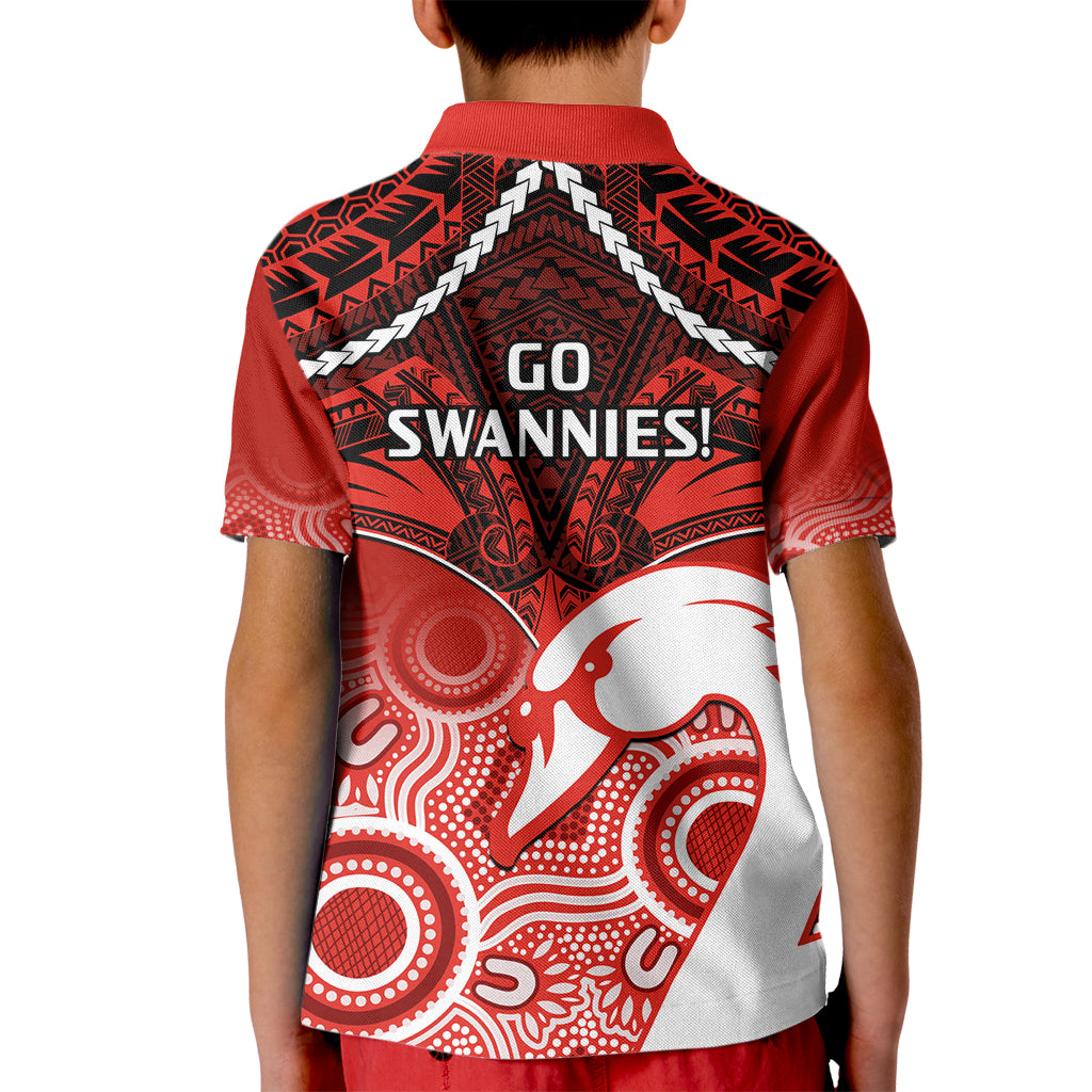 Sydney Swans Football Kid Polo Shirt Go Swannies Aboriginal Mix Polynesian Pattern - Vibe Hoodie Shop