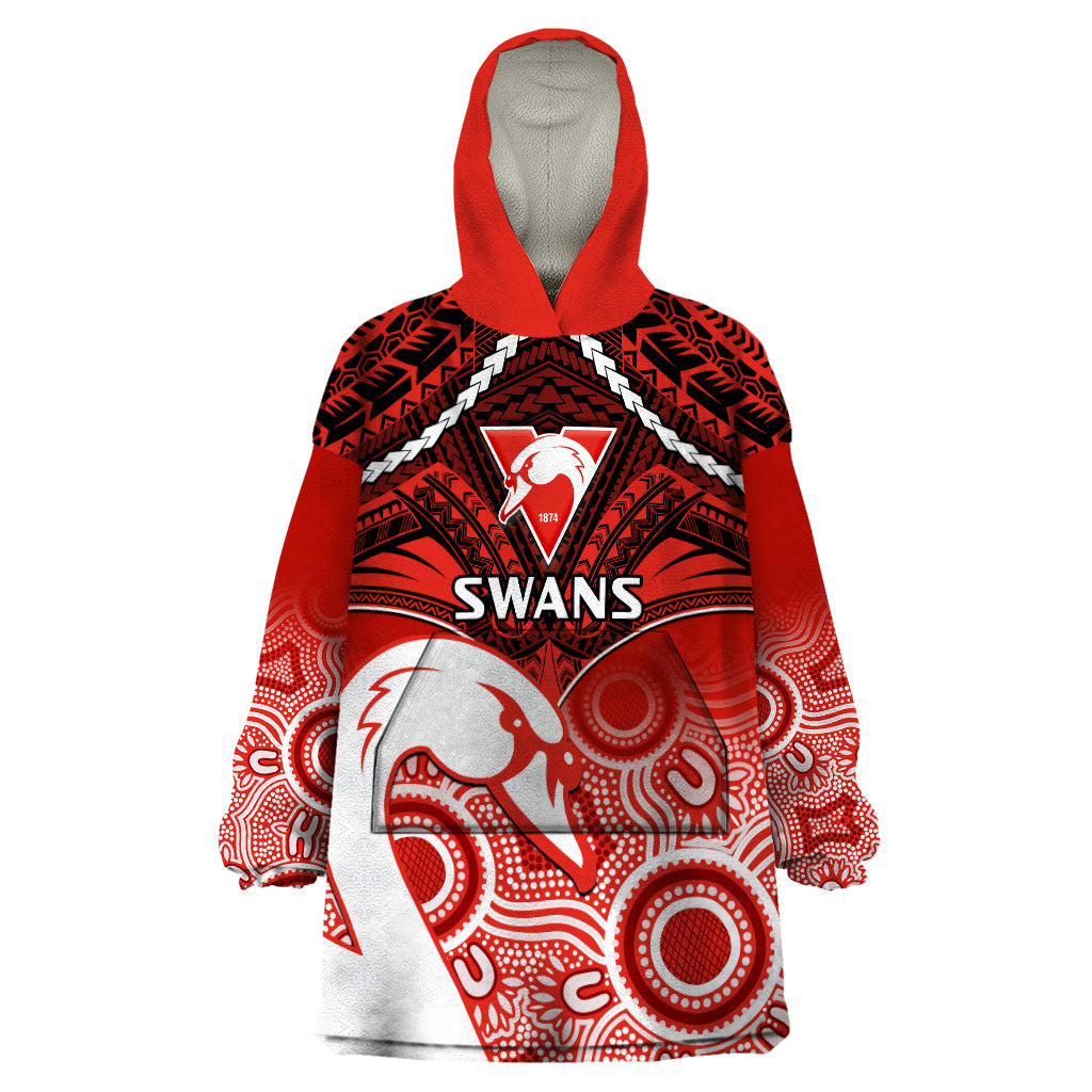 Sydney Swans Football Wearable Blanket Hoodie Go Swannies Aboriginal Mix Polynesian Pattern - Vibe Hoodie Shop