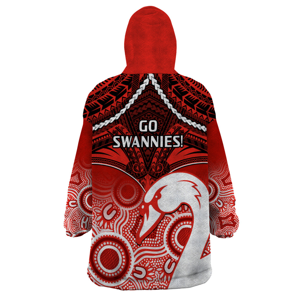 Sydney Swans Football Wearable Blanket Hoodie Go Swannies Aboriginal Mix Polynesian Pattern - Vibe Hoodie Shop