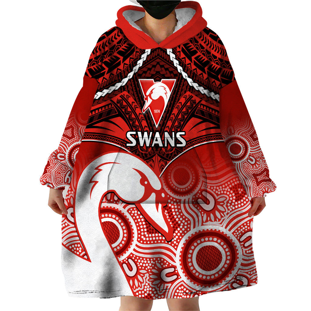 Sydney Swans Football Wearable Blanket Hoodie Go Swannies Aboriginal Mix Polynesian Pattern - Vibe Hoodie Shop