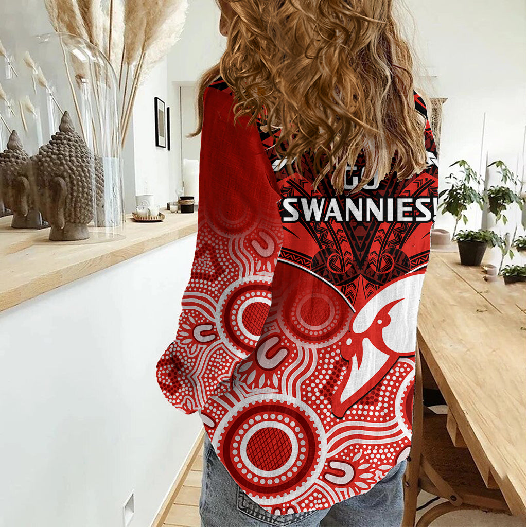 Sydney Swans Football Women Casual Shirt Go Swannies Aboriginal Mix Polynesian Pattern - Vibe Hoodie Shop