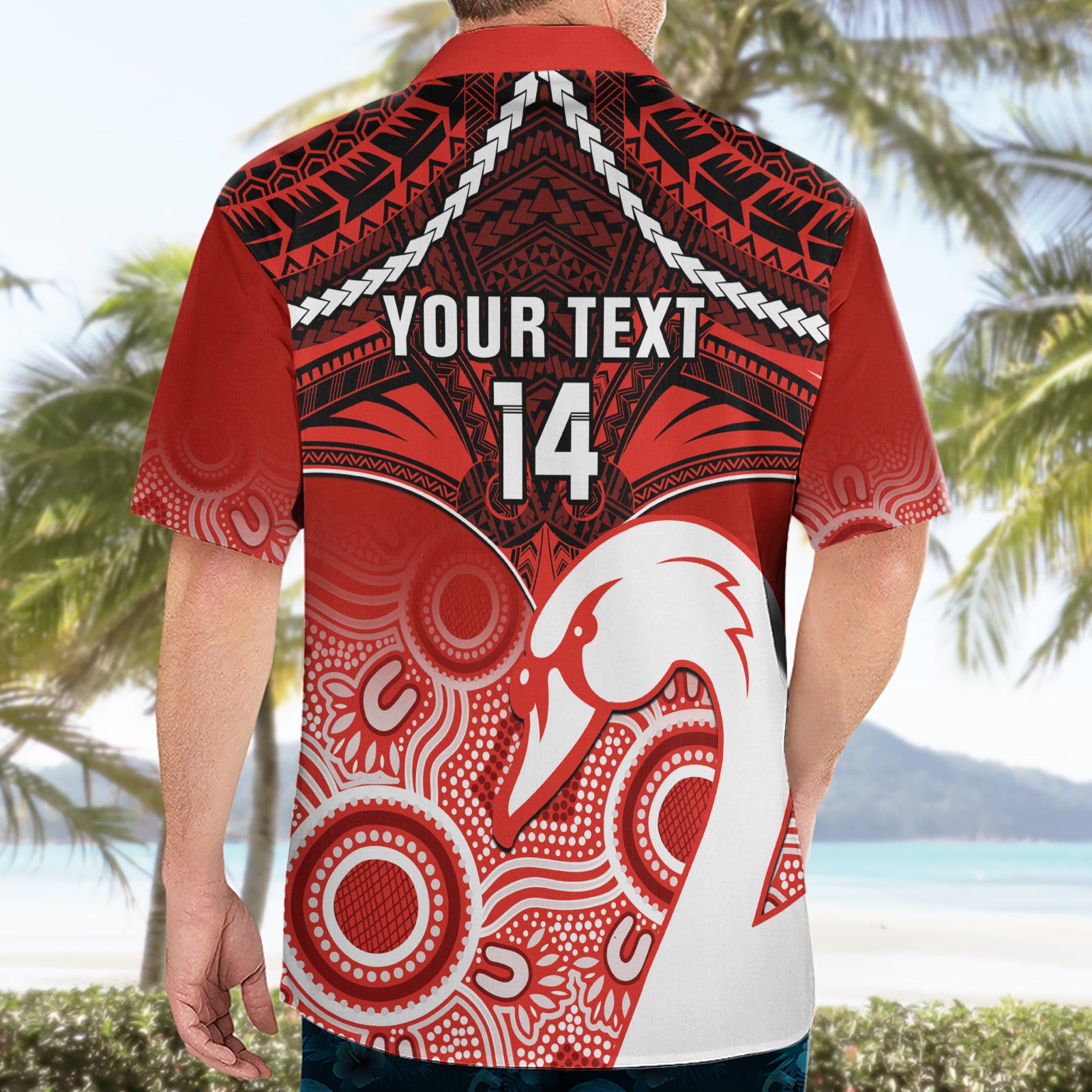 Personalised Sydney Swans Football Hawaiian Shirt Go Swannies Aboriginal Mix Polynesian Pattern - Vibe Hoodie Shop