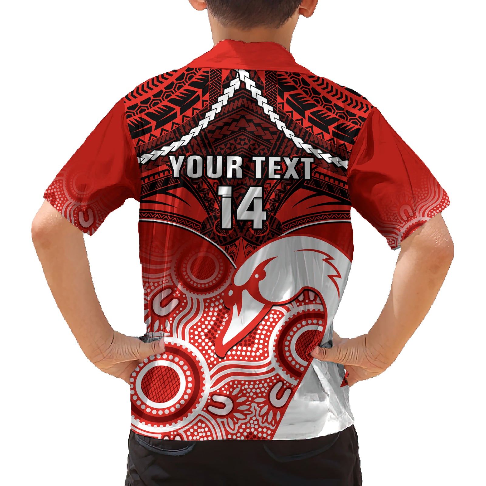 Personalised Sydney Swans Football Hawaiian Shirt Go Swannies Aboriginal Mix Polynesian Pattern - Vibe Hoodie Shop