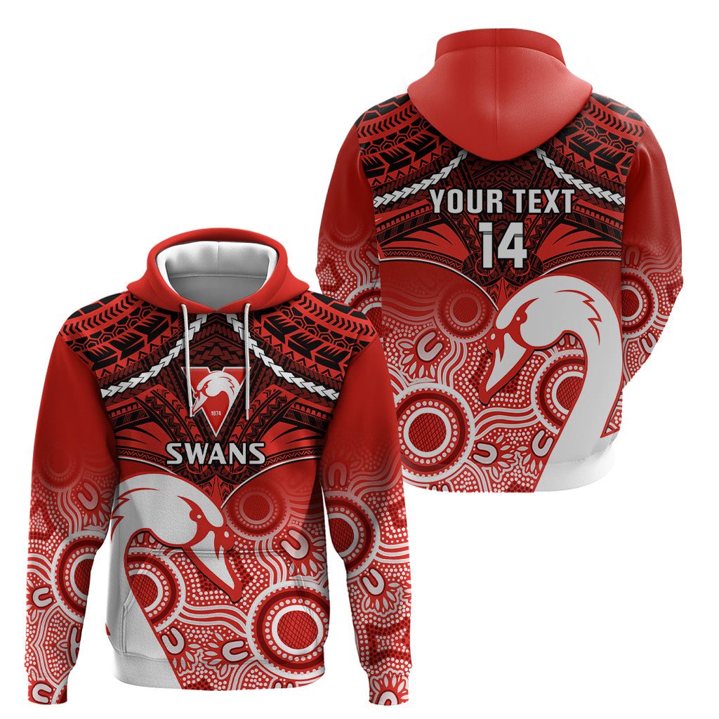 Personalised Sydney Swans Football Hoodie Go Swannies Aboriginal Mix Polynesian Pattern - Vibe Hoodie Shop