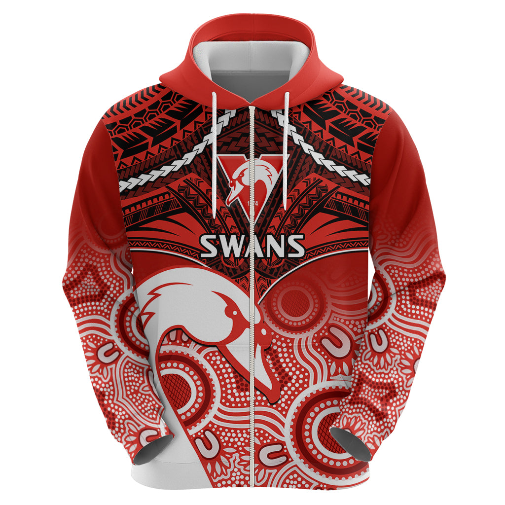 Personalised Sydney Swans Football Hoodie Go Swannies Aboriginal Mix Polynesian Pattern - Vibe Hoodie Shop