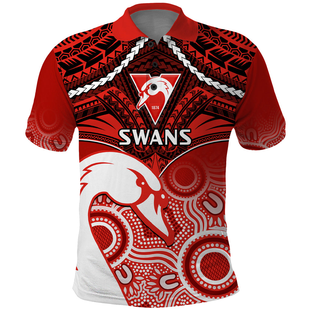 Personalised Sydney Swans Football Polo Shirt Go Swannies Aboriginal Mix Polynesian Pattern - Vibe Hoodie Shop