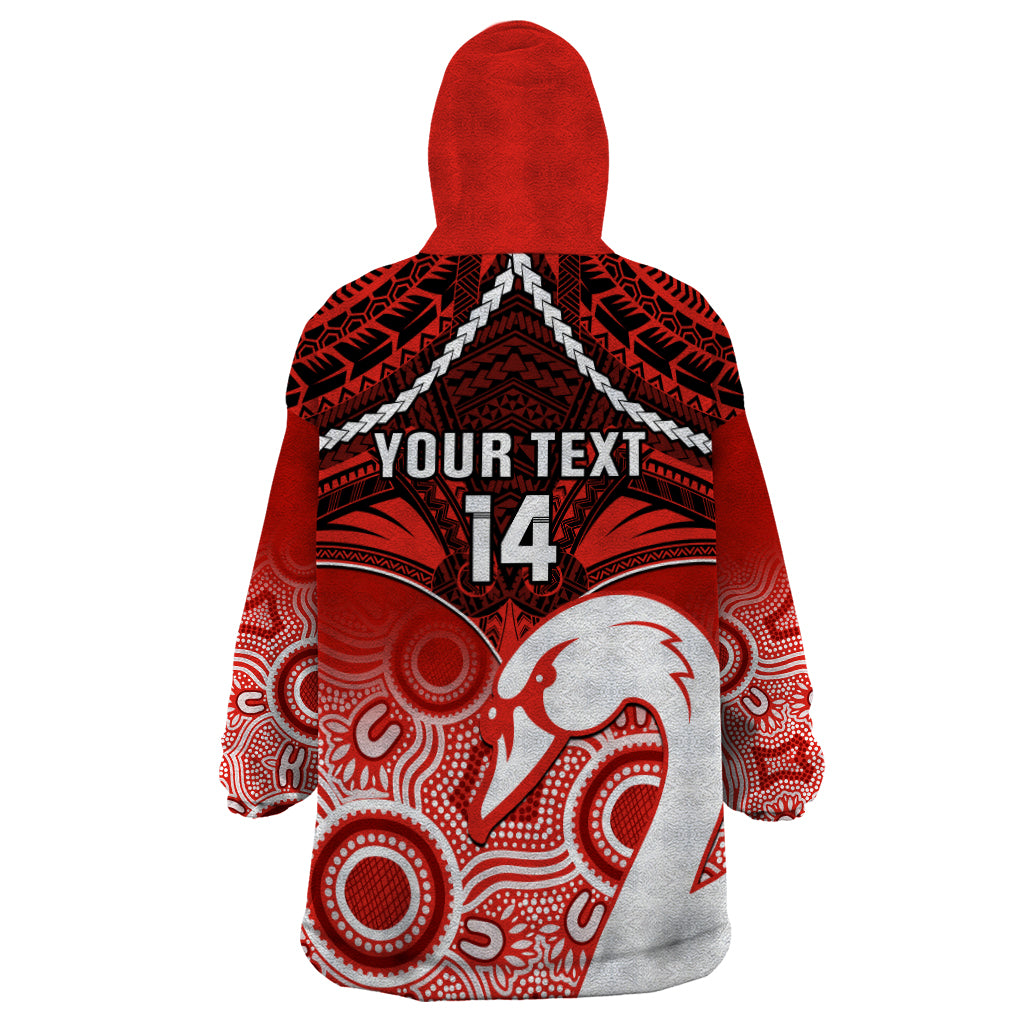 Personalised Sydney Swans Football Wearable Blanket Hoodie Go Swannies Aboriginal Mix Polynesian Pattern - Vibe Hoodie Shop