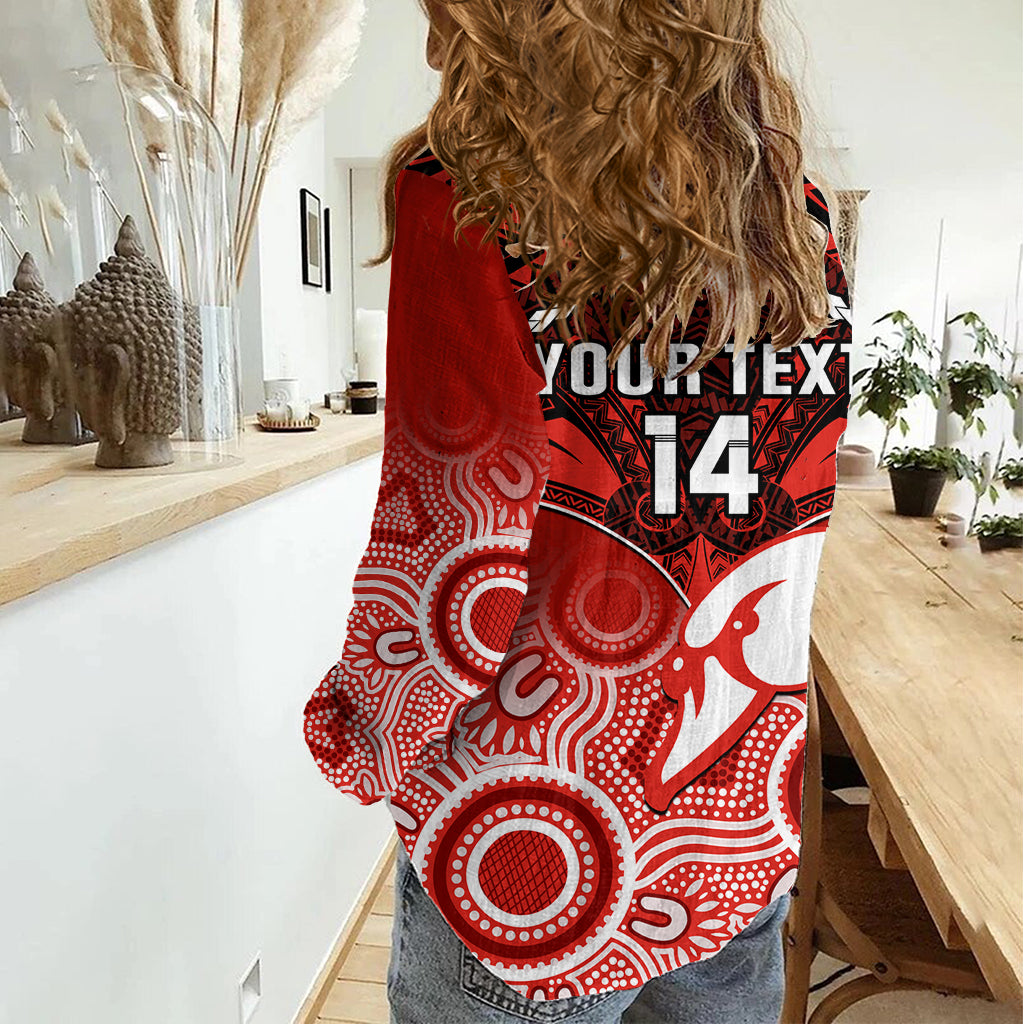 Personalised Sydney Swans Football Women Casual Shirt Go Swannies Aboriginal Mix Polynesian Pattern - Vibe Hoodie Shop