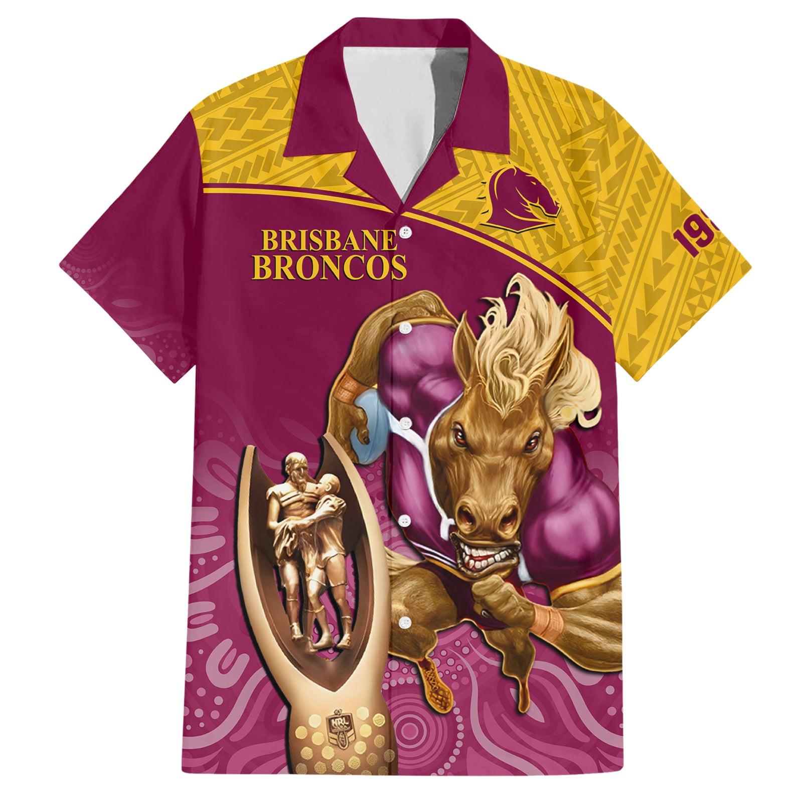 Custom Brisbane Broncos Rugby Hawaiian Shirt Go Champions 2023 Mascot With Polynesian Indigenous Art - Vibe Hoodie Shop