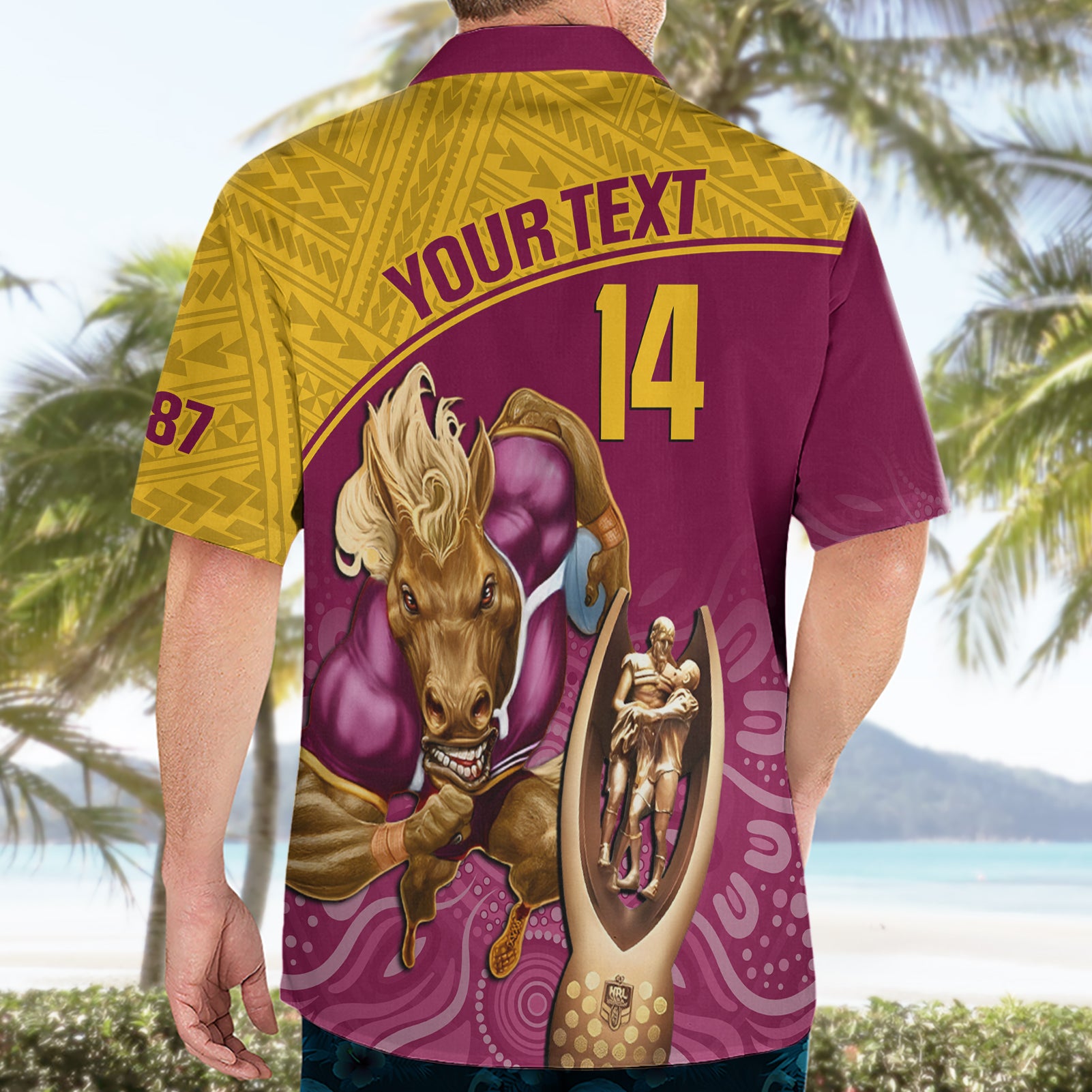 Custom Brisbane Broncos Rugby Hawaiian Shirt Go Champions 2023 Mascot With Polynesian Indigenous Art - Vibe Hoodie Shop
