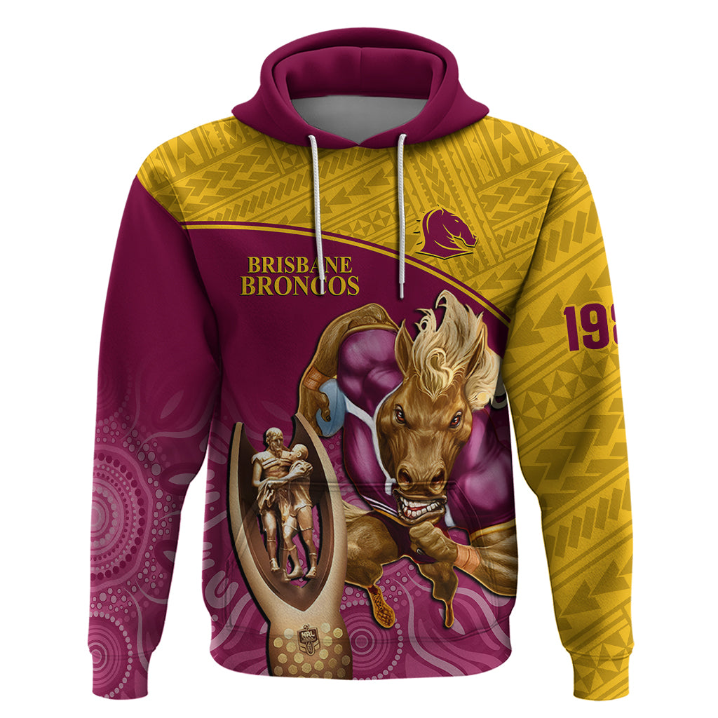 Custom Brisbane Broncos Rugby Hoodie Go Champions 2023 Mascot With Polynesian Indigenous Art - Vibe Hoodie Shop