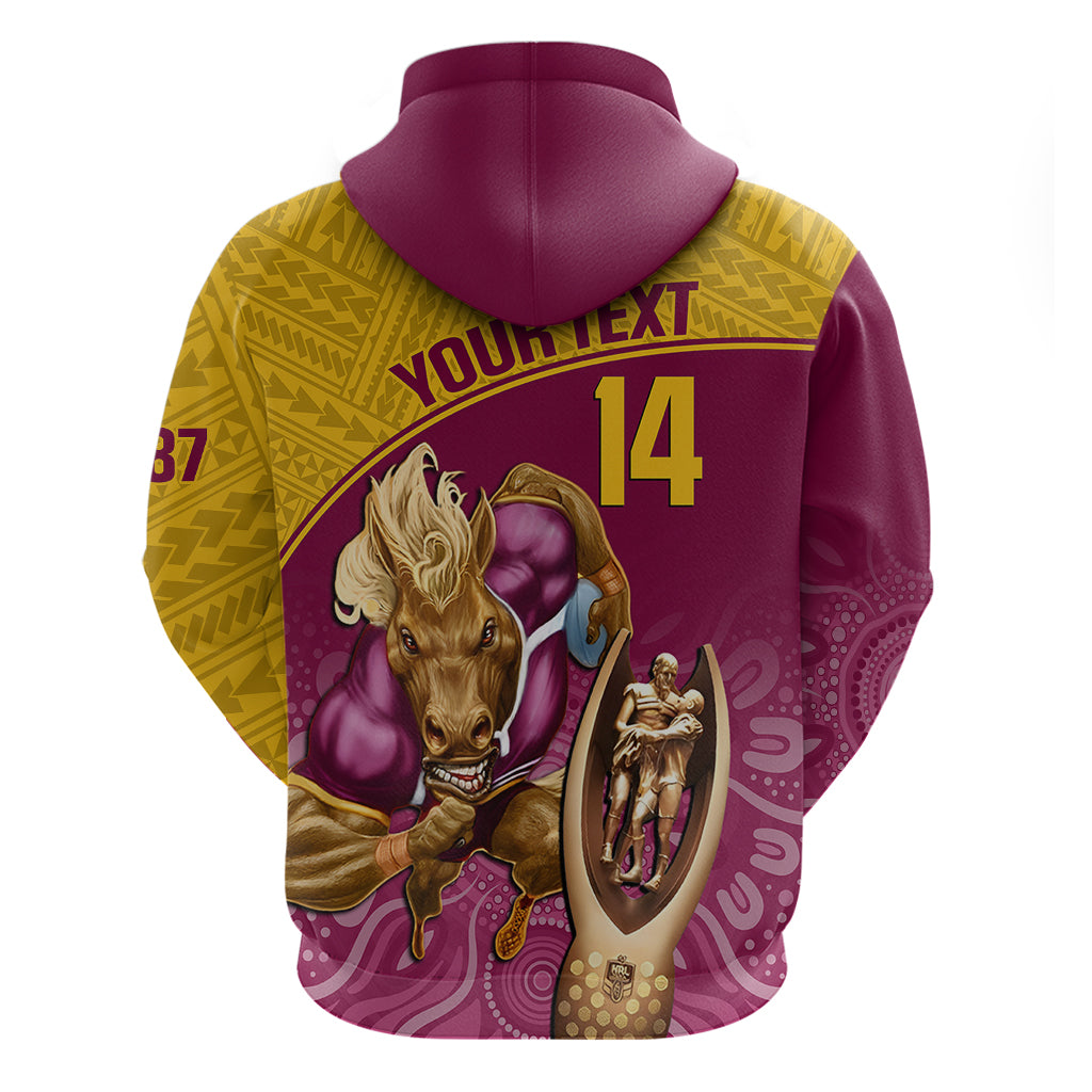 Custom Brisbane Broncos Rugby Hoodie Go Champions 2023 Mascot With Polynesian Indigenous Art - Vibe Hoodie Shop