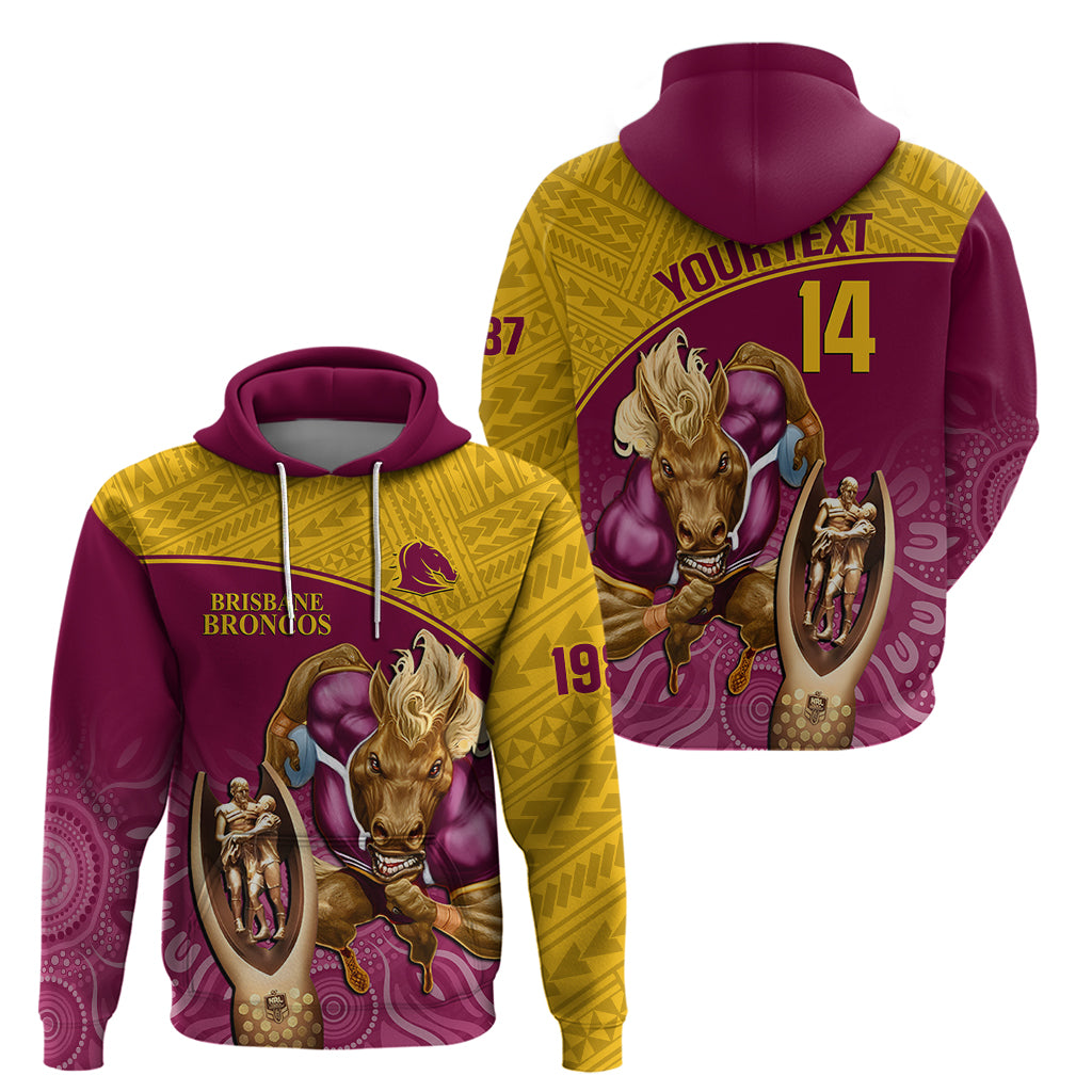 Custom Brisbane Broncos Rugby Hoodie Go Champions 2023 Mascot With Polynesian Indigenous Art - Vibe Hoodie Shop