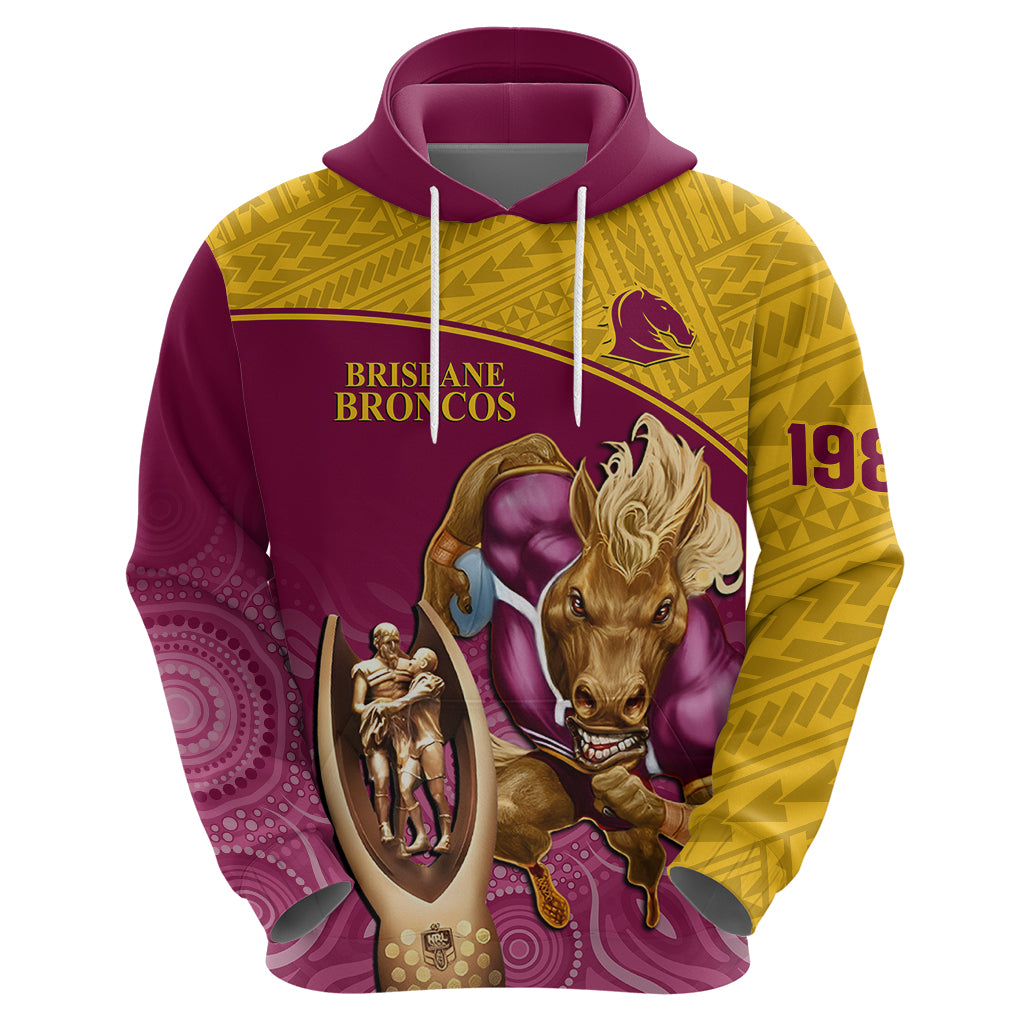 Custom Brisbane Broncos Rugby Hoodie Go Champions 2023 Mascot With Polynesian Indigenous Art - Vibe Hoodie Shop