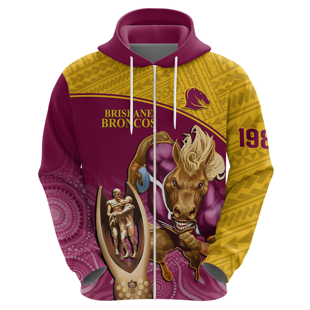 Custom Brisbane Broncos Rugby Hoodie Go Champions 2023 Mascot With Polynesian Indigenous Art - Vibe Hoodie Shop