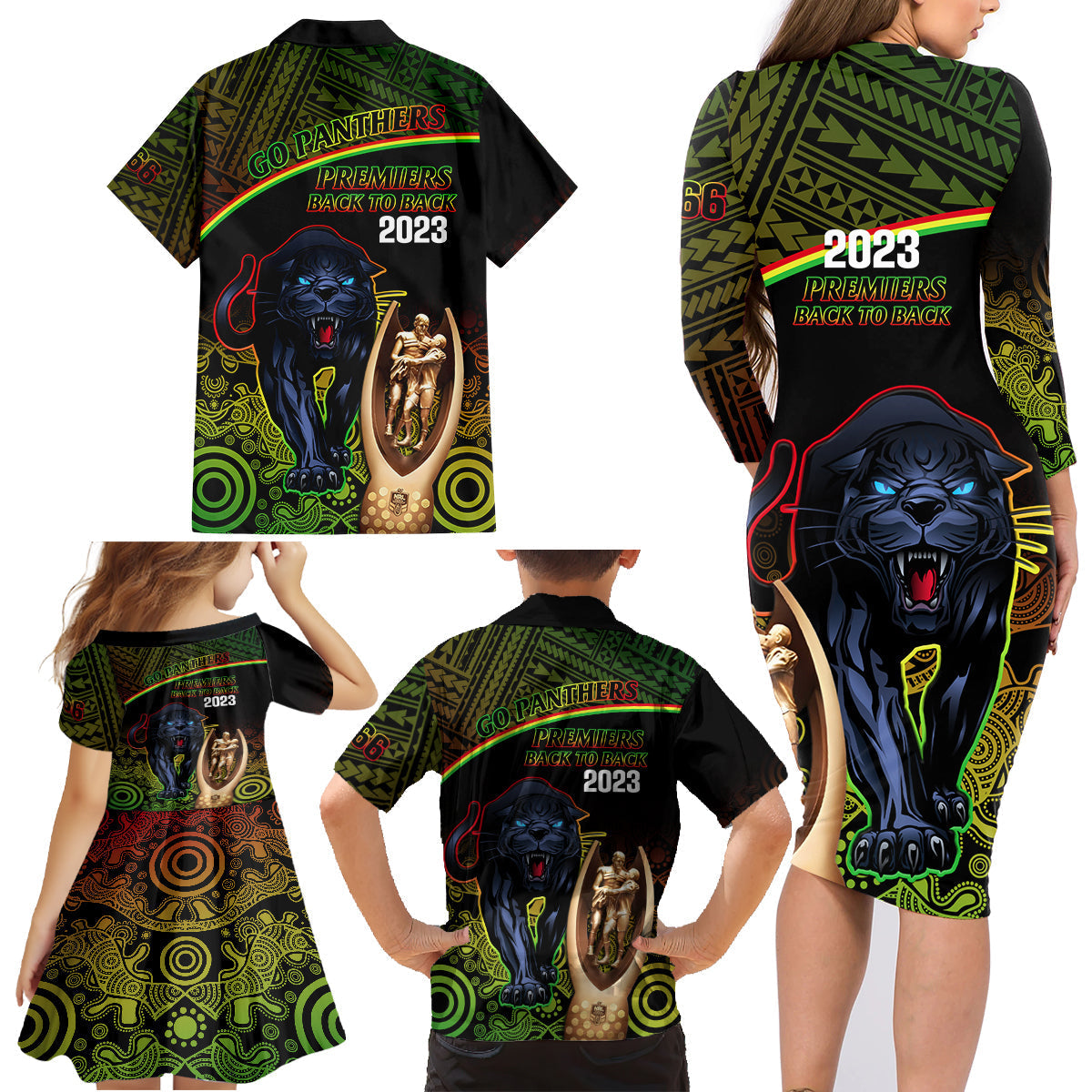 panthers-rugby-family-matching-long-sleeve-bodycon-dress-and-hawaiian-shirt-go-premiers-back-to-back-polynesian-indigenous-art
