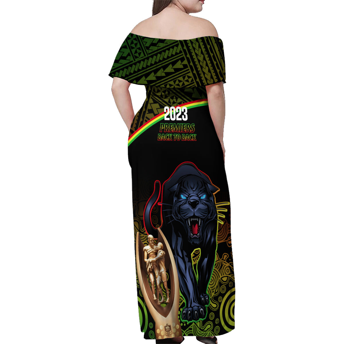 panthers-rugby-family-matching-off-shoulder-maxi-dress-and-hawaiian-shirt-go-premiers-back-to-back-polynesian-indigenous-art