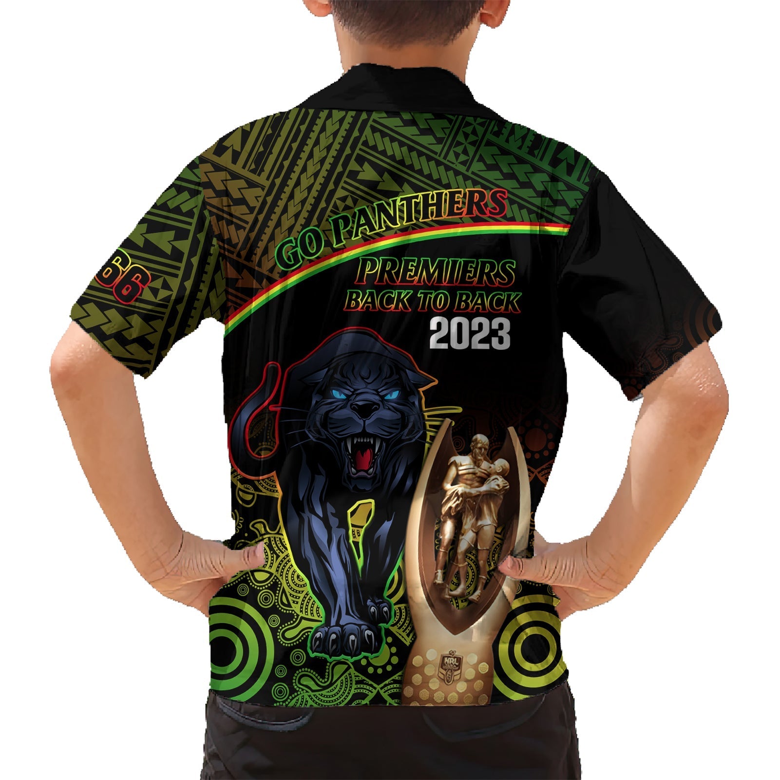 panthers-rugby-family-matching-short-sleeve-bodycon-dress-and-hawaiian-shirt-go-premiers-back-to-back-polynesian-indigenous-art