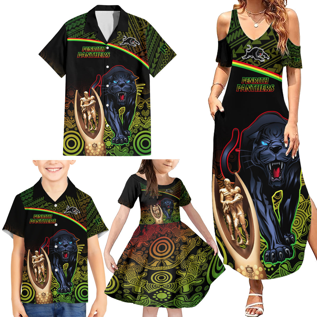 panthers-rugby-family-matching-summer-maxi-dress-and-hawaiian-shirt-go-premiers-back-to-back-polynesian-indigenous-art