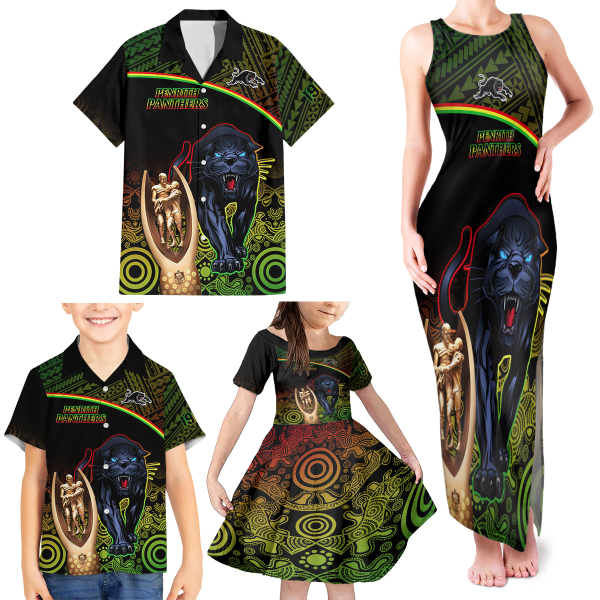 panthers-rugby-family-matching-tank-maxi-dress-and-hawaiian-shirt-go-premiers-back-to-back-polynesian-indigenous-art