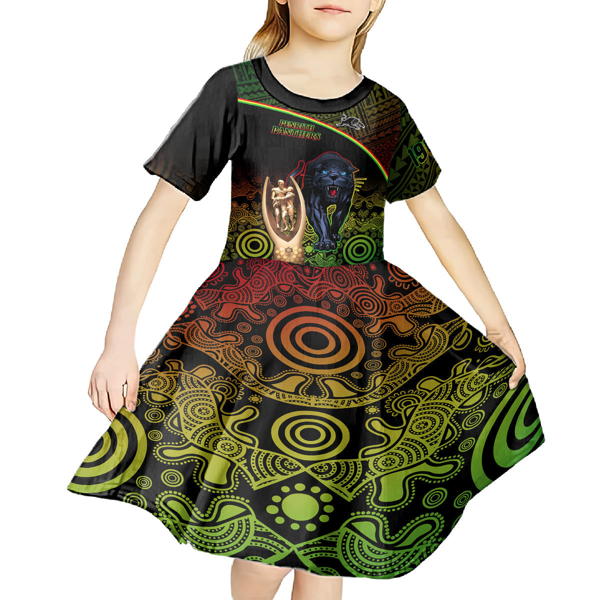 Panthers Rugby Kid Short Sleeve Dress Go Premiers Back To Back Polynesian Indigenous Art - Vibe Hoodie Shop