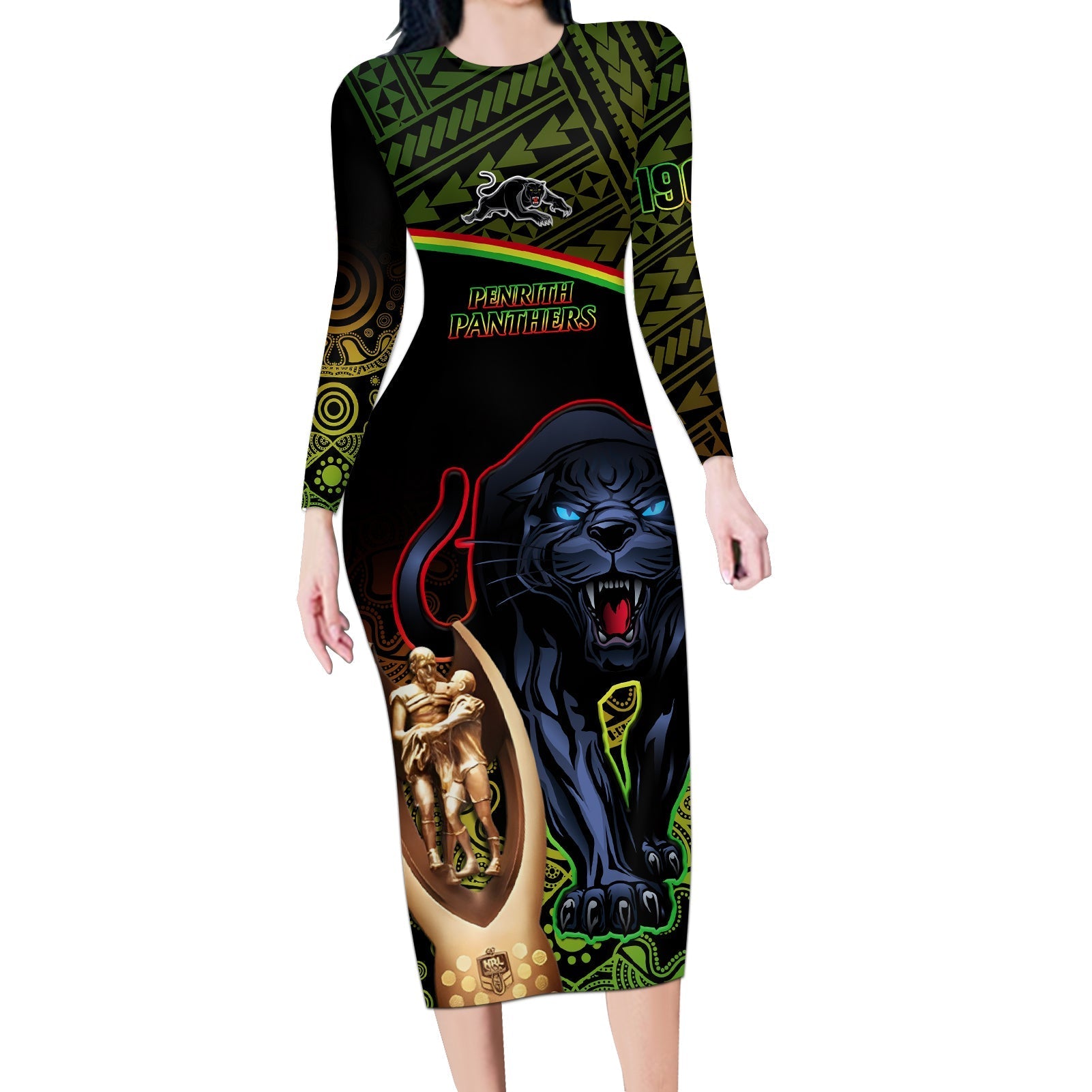 panthers-rugby-long-sleeve-bodycon-dress-go-premiers-back-to-back-polynesian-indigenous-art