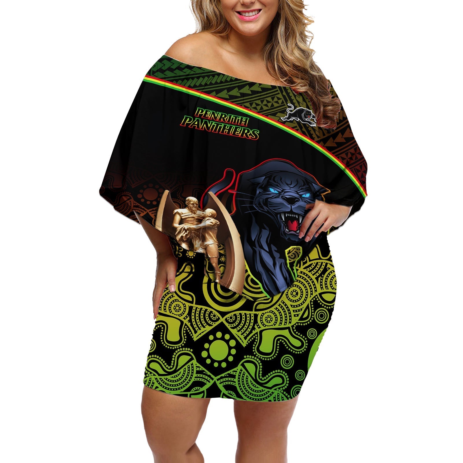 panthers-rugby-off-shoulder-short-dress-go-premiers-back-to-back-polynesian-indigenous-art