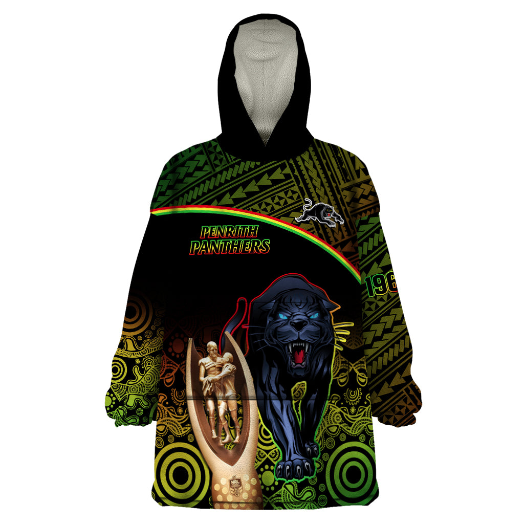 Panthers Rugby Wearable Blanket Hoodie Go Premiers Back To Back Polynesian Indigenous Art - Vibe Hoodie Shop